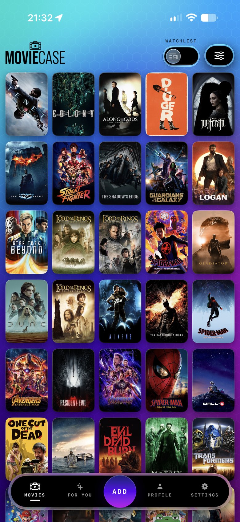 The Movie Case library: a grid of movie posters